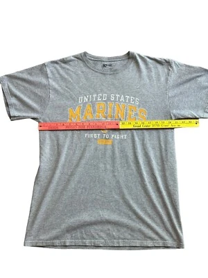 Camiseta gris de 2 caras USMC First To Fight Cuerpo de Marines de los Estados Unidos EGA poco común Foto 1 de 4
