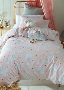 Swan Princess Girls Single Bed Pretty Pink Quilt Cover Set with Super Cute Swans - Picture 1 of 4