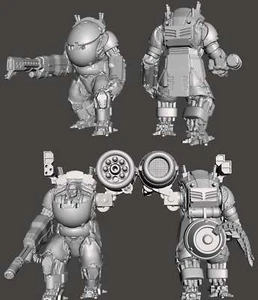Sci-Fi Mech/Mecha Hardsuit 50 mm Power Armor - 4er Set mit mehreren Zubehörteilen - Bild 1 von 4