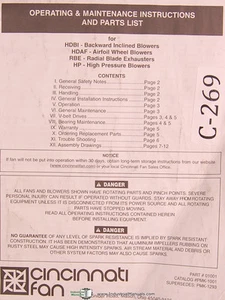 Cincinnati Fan, Blowers, HDBI HDAF RBE UP, Operations Maintenance Parts Manual - Picture 1 of 1