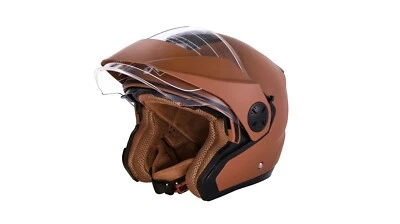 Motorradhelm Rollerhelm Jethelm mit Doppelvisier für Moped Mofa Scooter, Braun - Bild 1 von 4