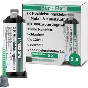 2K Hochleistungskleber 50g - Kunststoff- und Metallkleber 6 Spitzen für Pistole - Bild 1 von 18