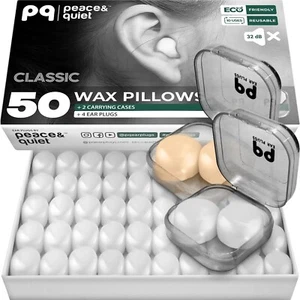 PQ Wax Ear Plugs for Sleep - 50 Silicone Wax Earplugs for Sleeping and Swimming - Picture 1 of 9