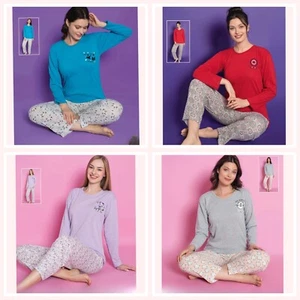 Damen Große Größen Pyjama Schlafanzug Lang Baumwolle 2-Teiler Set 4XL-5XL L-98 - Bild 1 von 7