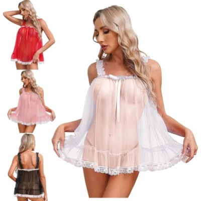 Womens Perspective Lingerie Sexy Sheer Lace Camisole Sleepshirt Mesh Tank Top - Image 1 of 4