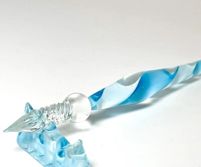 Venetian Art Glass Blue White Calligraphy Pen With Box Gift - Image 1 of 4