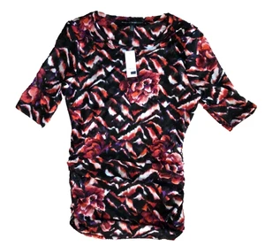 XS rot schwarz Blumen Ellenbogen Ärmel Stretch Netz weiß Haus Schwarzmarkt WHBM - Bild 1 von 11