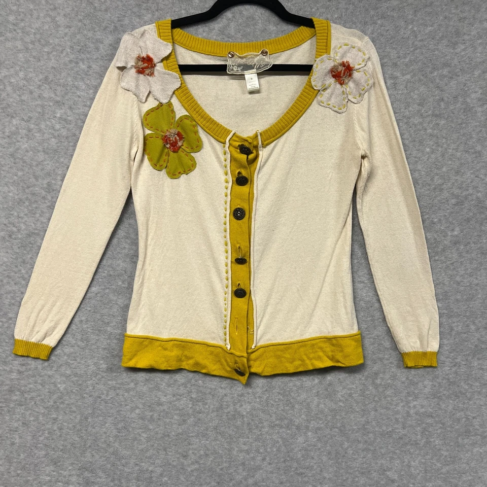 Cárdigan Nick & Mo Crema Apliques Florales Bordados Flores Botón Frontal M Foto 1 de 4