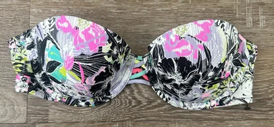 Top de natación Victoria's Secret Beach Bandeau push up sin tirantes negro rosa floral 34B Foto 1 de 4