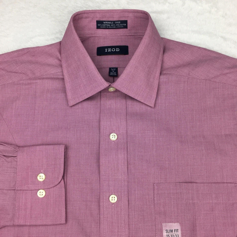 Camisa de vestir IZOD para hombre M 15-32/33 púrpura orquídea calce ajustado sin arrugas nueva con etiquetas Foto 1 de 4
