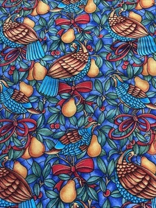 De colección Tesoros atemporales Tela Navidad Perdiz Pera Árbol Acento Dorado - Corte 3/4 Yardas - Imagen 1 de 4