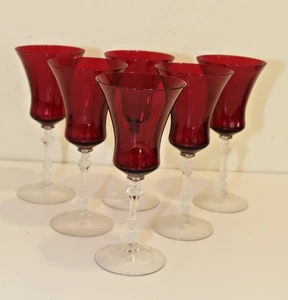 Cambridge Glass Ruby Red W/ CLEAR STEM GADROON Water Goblet Glasses Set 6 - Picture 1 of 15