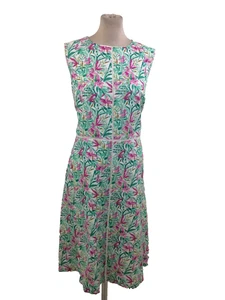 Laura Ashley Women's Dress Size 16 Green Mix Ladder Lace Linen Blend Zip New F1 - Picture 1 of 11