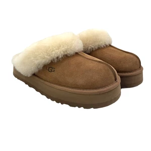 UGG Slippers Womens 8 Disquette Suede Shearling Linmed Platform Slip On Comfort - Picture 1 of 11