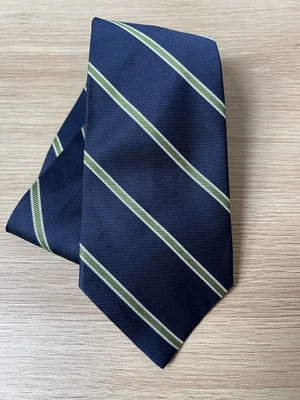 Corbata de diseñador Land's End diseño clásico a rayas azules y verdes 100 % seda Foto 1 de 4