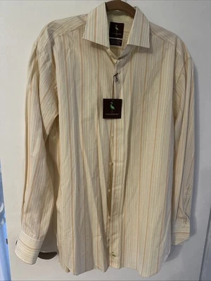Camisa social masculina TAILORBYRD LISTRA AMARELA MANGA LONGA - TAMANHO PEQUENO NOVA COM ETIQUETAS - Imagem 1 de 4