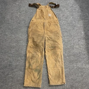 Carhartt R02 Duck Bib Overalls Quilt Lined Double Knee Mens 38x30 Brown Made USA - Picture 1 of 16