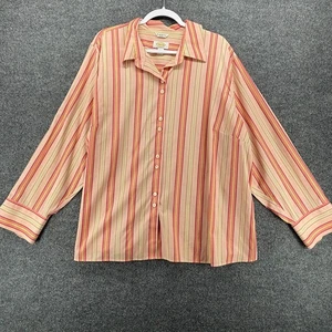 Talbots Blouse Top Womens 24W Pink Striped Button Up Long Sleeve Career Office - Picture 1 of 12