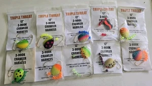 10 PKGS TRIPLE THREAT 12 INCH 3 HOOK CRAWLER HARNESS'S NEW FREE SHIPPING - Picture 1 of 1
