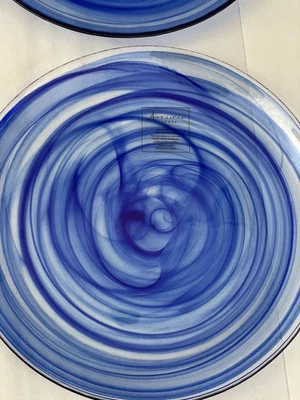 ALABASTRO Azul Remolino VIDRIO ACENTOS ARTÍSTICOS Platos de Cena 11" HECHOS A MANO CANTIDAD 4 NUEVO CON ETIQUETAS Foto 1 de 4