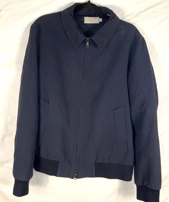 Chaqueta de bombardero de algodón Vince para hombre L azul marino tela italiana cremallera bidireccional usada en excelente estado Foto 1 de 4