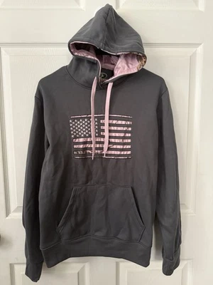 MOSSY OAK Youth Women’s Gray/Pink Camo American Flag Pullover Hoodie M - Image 1 of 4