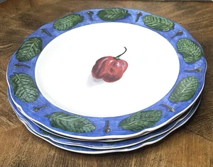 POIVRE ET SEL AZUL Juego de 4 Platos de Ensalada 8.75" Vintage Faiencerie De Gien Francia - Imagen 1 de 9