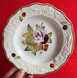 Antique Early 19th c English Georgian Porcelain Plate Hand Painted Fruit Flowers - Picture 1 of 12