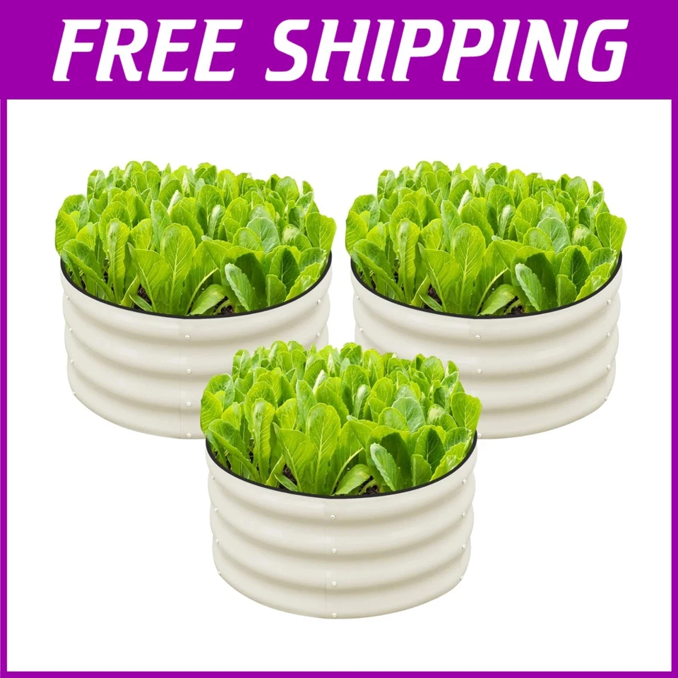 Прочные оцинкованные круглые приподнятые садовые кровати — 3 шт. для большого пространства для посадки - Изображение 1 из 4