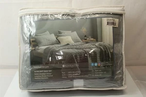 Ultra Soft Quilt Set Full / Queen Size Grey Waffle Quilted Comforter Bedspread - Picture 1 of 8