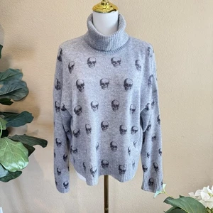 360 Cashmere Skull Cashmere Women S Miley Turtleneck Sweater Gray All Over Print - Picture 1 of 12