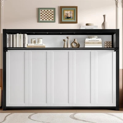 Twin Size Murphy Bed,Metal Wall Bed Foldable w/Built-in Shelf,Space-Saving,White - Image 1 of 4