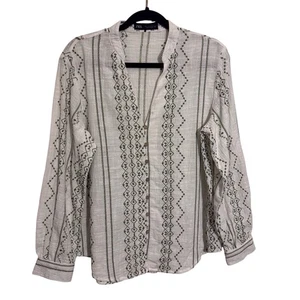Zara Größe S weiß grün Boho Western Blumen bestickt Knopfleiste Top Strand - Bild 1 von 8