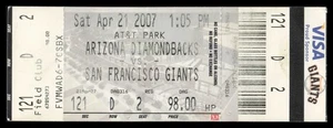 San Francisco Giants Ticket April 21, 2007 vs Diamondbacks Barry Bonds Home Run - Picture 1 of 2