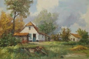 IMPRESSIONIST RURAL FARMSCAPE ARTIST L BERNARD Sd ORIGINAL OIL on CANVAS - Picture 1 of 10
