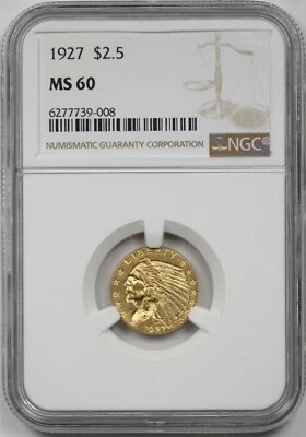 1927 $2.5 NGC MS 60 Indian Head Gold Quarter Eagle  - Image 1 of 4