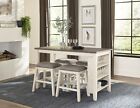 5 PC WHITEWASH COMPACT COUNTER HEIGHT STORAGE DINING TABLE STOOLS FURNITURE SET