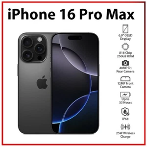 Apple iPhone 16 Pro Max 8GB+256GB BLACK TITANIUM Unlocked iOS Mobile Phone - Picture 1 of 8