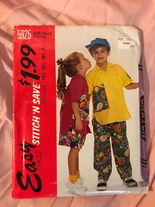 Unused pattern unisex kids 6-8 shirt, pants, shorts, 1992 EASY Stitch 'N Save - Picture 1 of 2