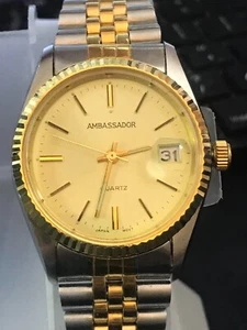 Ambassador 35mm 2 Tone Gold Dial President Date Quartz Men Watch, Run (Lot2342) - Picture 1 of 13