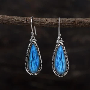 Elegant Labradorite Gemstone Earring, 925 Sterling Silver Jewelry, Gift For Her - Picture 1 of 8