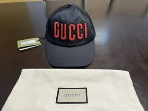 New Authentic Gucci Logo Baseball Hat Black Red Size M - Picture 1 of 15