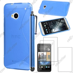 Housse Etui Coque Silicone S-line Gel Bleu HTC One M7 + Stylet + 3 Film écran - Photo 1 sur 1