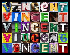 Póster con nombre VINCENT con fotos de letras de signos reales - Imagen 1 de 1