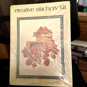 CREATIVE STITCHERY KIT - 12x16 STRAWBERRIES - Crewel Embroidery Kit- NIB Sale - Picture 1 of 3