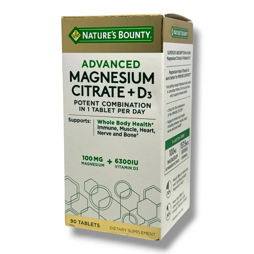 Natures Bounty Advanced Magnesium Citrate + D3  ( 90 Tablets ) Exp. 10/27 - Image 1 of 1