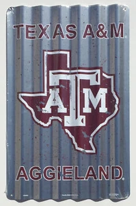 TEXAS A&M AGGIES  CORRUGATED METAL SIGN 12" X 18" UNIVERSITY TIN RETRO MAN CAVE - Picture 1 of 4