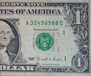 **WEB PRESS NOTE** ((EXPERIMENTAL)) $1 1995 Plate #1/10 Federal Reserve Note - Picture 1 of 3