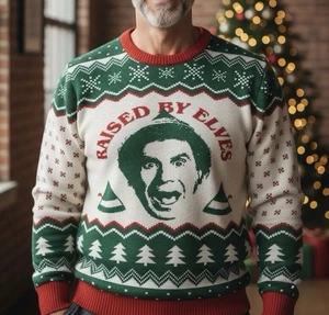 Elf Movie Ugly Christmas Sweater Size Large Will Ferrel Buddy Raised By Elves - Picture 1 of 12