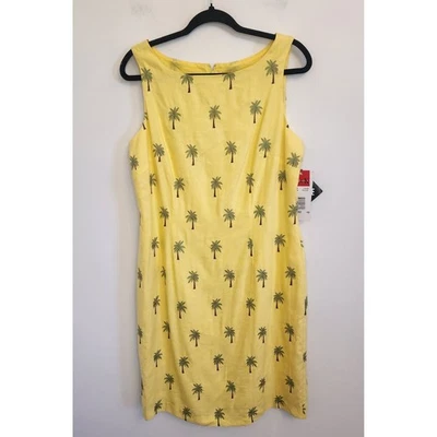 R & K Originals Vintage Yellow Palm Tree Linen Sleeveless Dress Size 10 NWT - Image 1 of 4